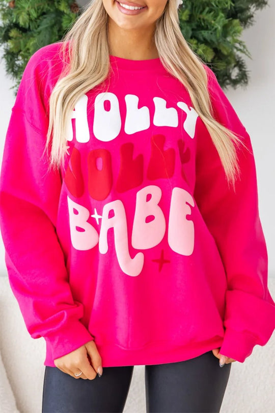 Oversized Christmas "Holly Jolly Babe" Graphic Sweatshirt - Klazzi Fashion Boutique