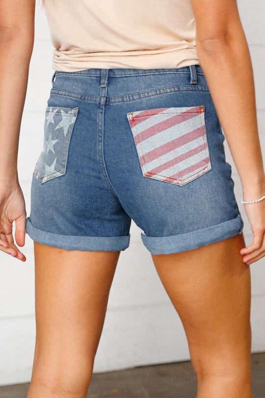 Patriotic Stars and Stripes Cuffed Shorts - Klazzi Fashion Boutique