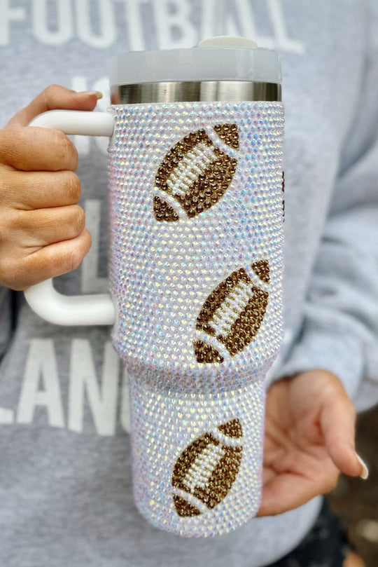 Pearl White Rhinestone Football Tumbler - Klazzi Fashion Boutique