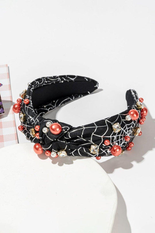 Pearled Rhinestone Spiderweb Halloween Headband - Klazzi Fashion Boutique