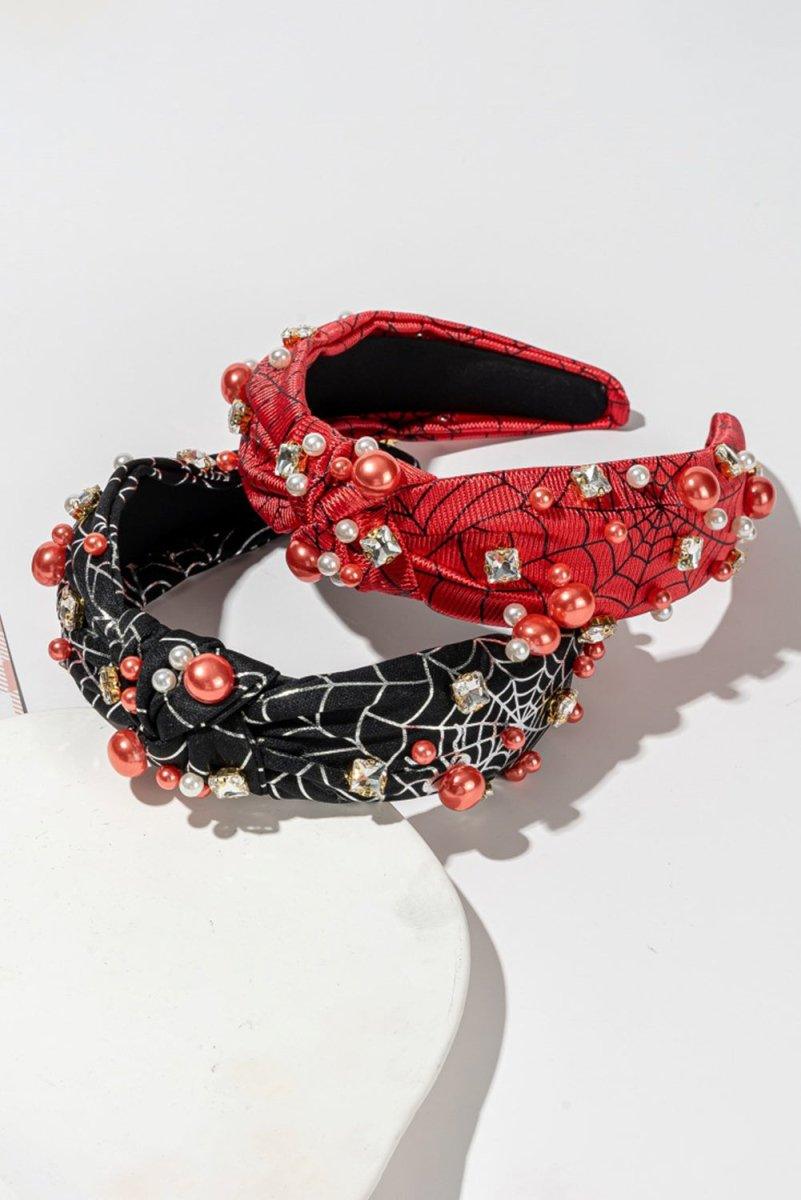 Pearled Rhinestone Spiderweb Halloween Headband - Klazzi Fashion Boutique