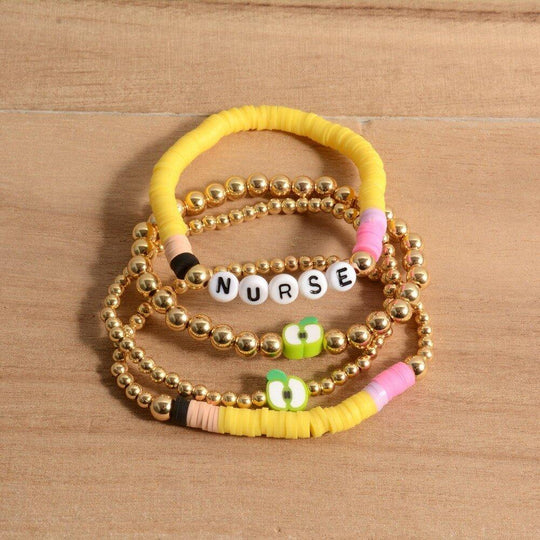 Personalized Teacher Pencil Apple Bracelet Set - Klazzi Fashion Boutique