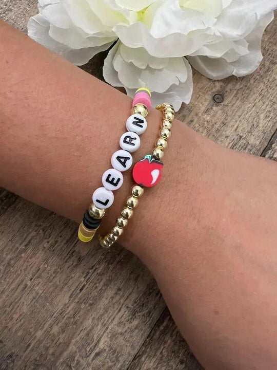 Personalized Teacher Pencil Apple Bracelet Set - Klazzi Fashion Boutique