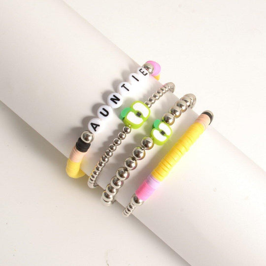 Personalized Teacher Pencil Apple Bracelet Set - Klazzi Fashion Boutique