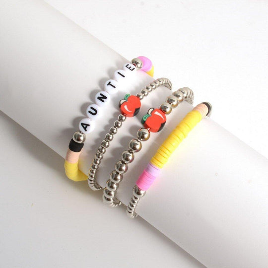 Personalized Teacher Pencil Apple Bracelet Set - Klazzi Fashion Boutique