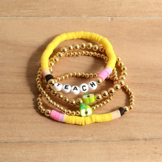 Personalized Teacher Pencil Apple Bracelet Set - Klazzi Fashion Boutique