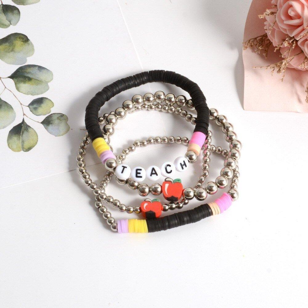 Personalized Teacher Pencil Apple Bracelet Set - Klazzi Fashion Boutique