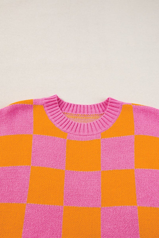 Pink and Orange Checkered Sweater Tank Top - Klazzi Fashion Boutique