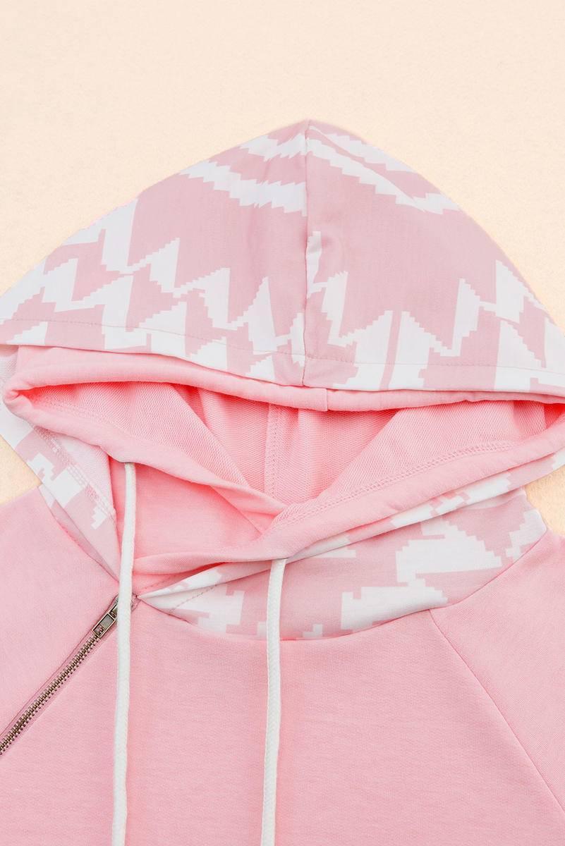 Pink Aztec Patchwork Thumb Hole Hoodie - Klazzi Fashion Boutique