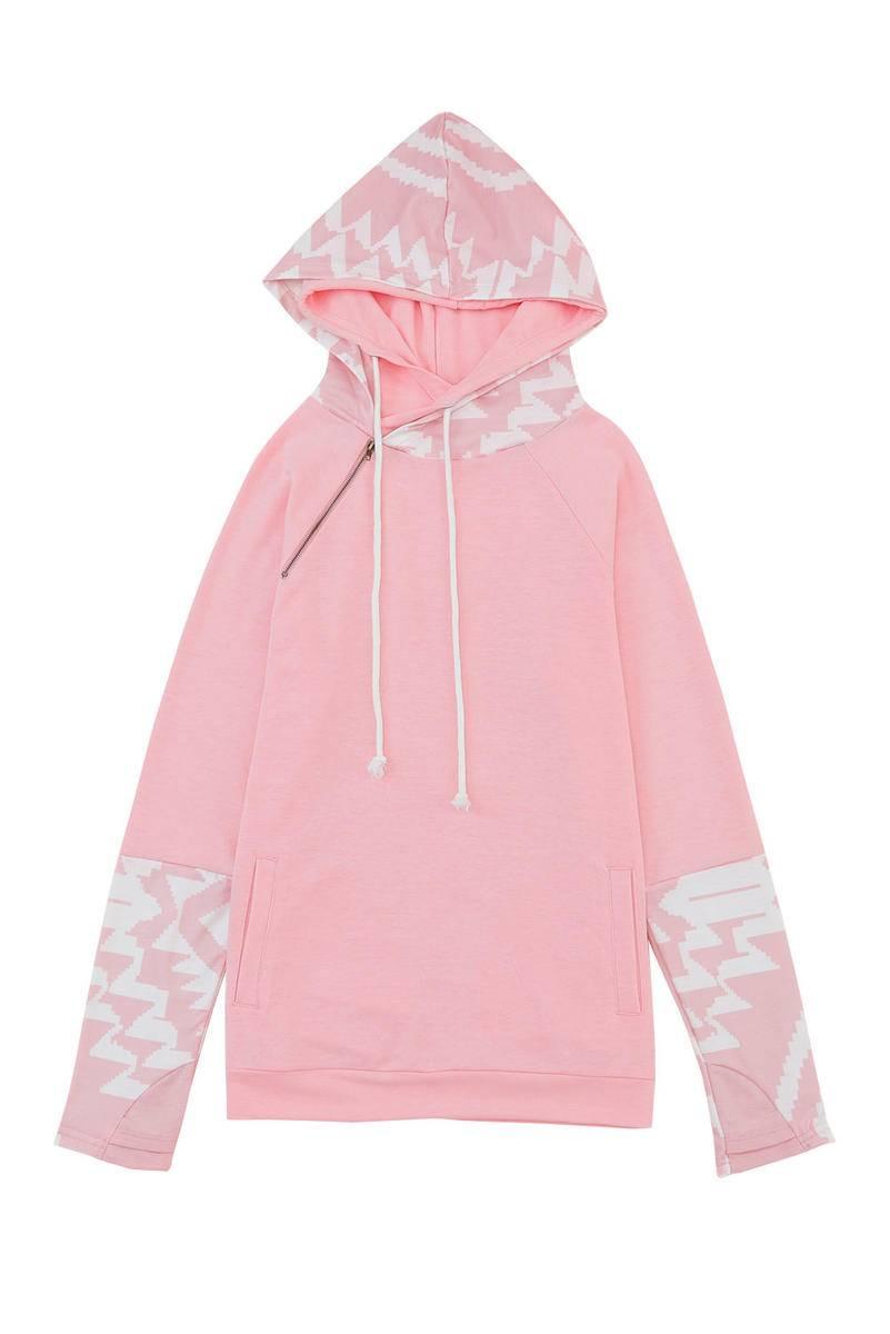 Pink Aztec Patchwork Thumb Hole Hoodie - Klazzi Fashion Boutique