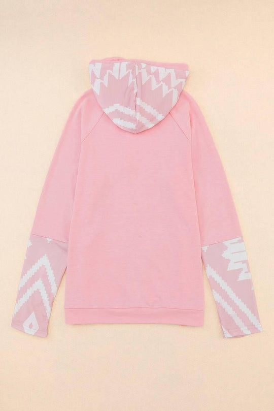 Pink Aztec Patchwork Thumb Hole Hoodie - Klazzi Fashion Boutique