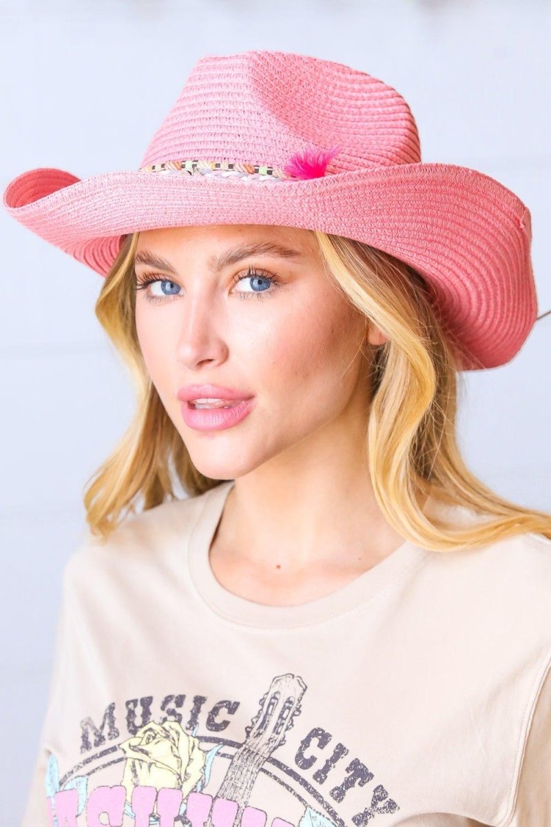 Pink Braided Tassel Straw Fedora - Klazzi Fashion Boutique