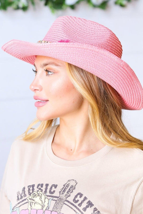 Pink Braided Tassel Straw Fedora - Klazzi Fashion Boutique