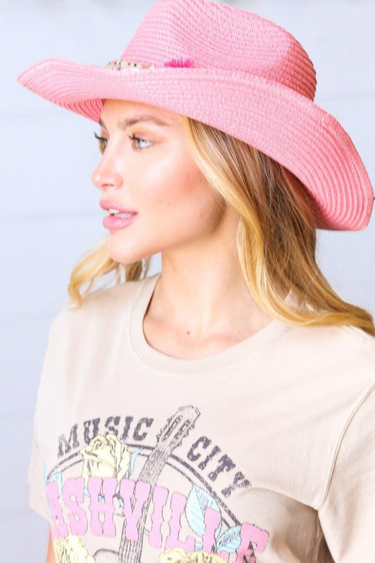 Pink Braided Tassel Straw Fedora - Klazzi Fashion Boutique