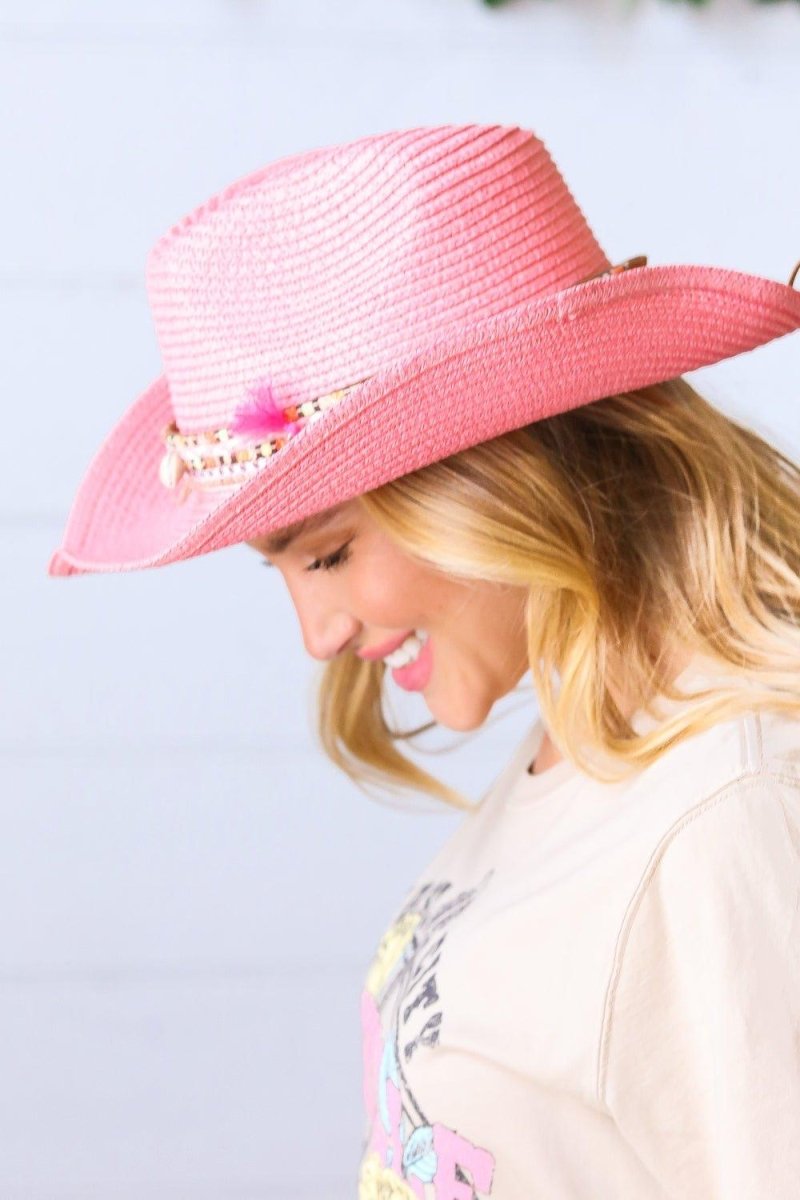 Pink Braided Tassel Straw Fedora - Klazzi Fashion Boutique