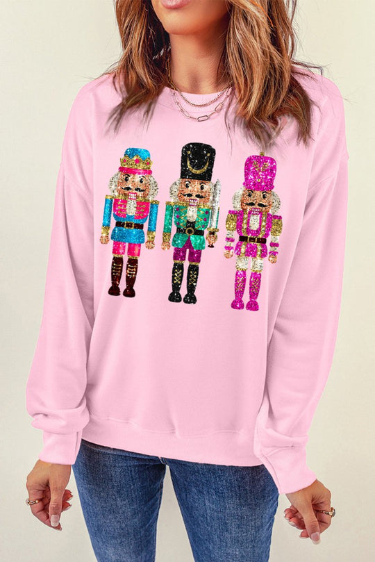 Pink Cute Multicolor Sequins Nutcracker Christmas Sweatshirt - Klazzi Fashion Boutique