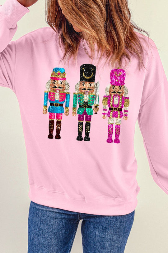 Pink Cute Multicolor Sequins Nutcracker Christmas Sweatshirt - Klazzi Fashion Boutique