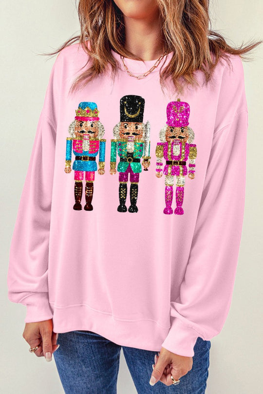 Pink Cute Multicolor Sequins Nutcracker Christmas Sweatshirt - Klazzi Fashion Boutique