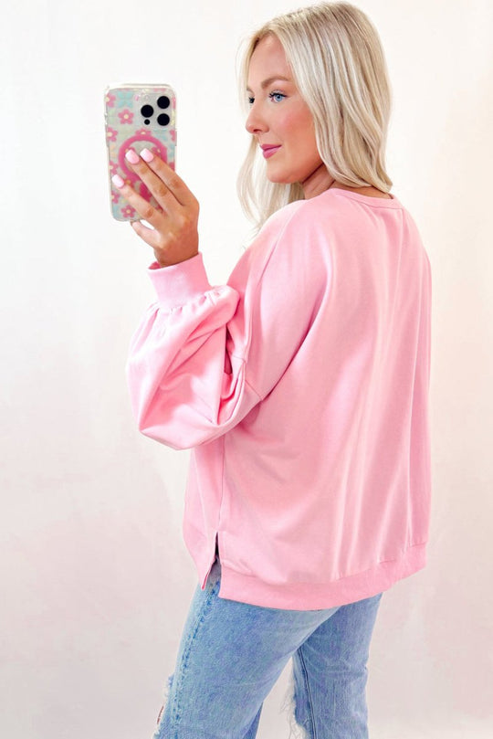 Pink Embroidered Bows Oversized Sweatshirt - Klazzi Fashion Boutique