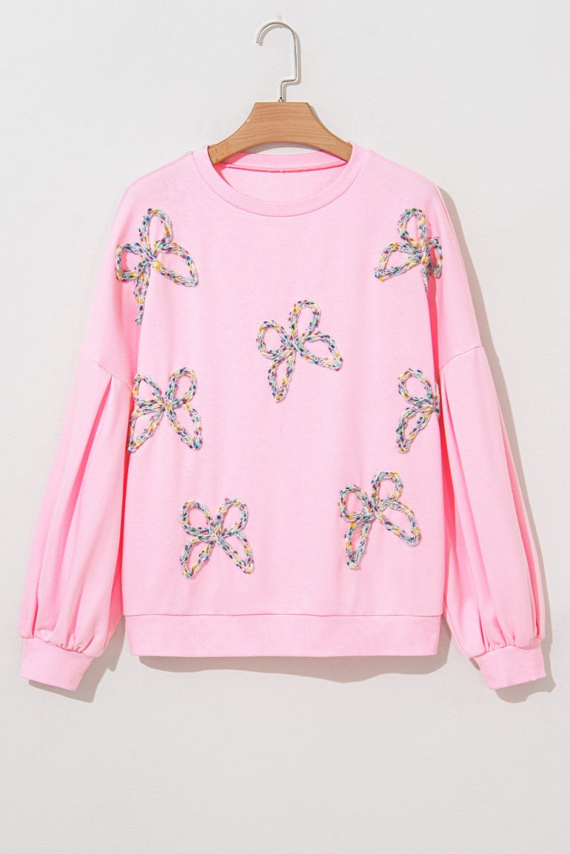 Pink Embroidered Bows Oversized Sweatshirt - Klazzi Fashion Boutique