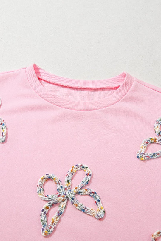 Pink Embroidered Bows Oversized Sweatshirt - Klazzi Fashion Boutique