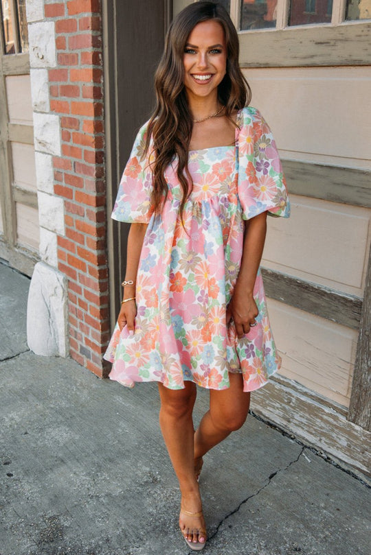 Pink Floral Summer Babydoll Dress - Klazzi Fashion Boutique