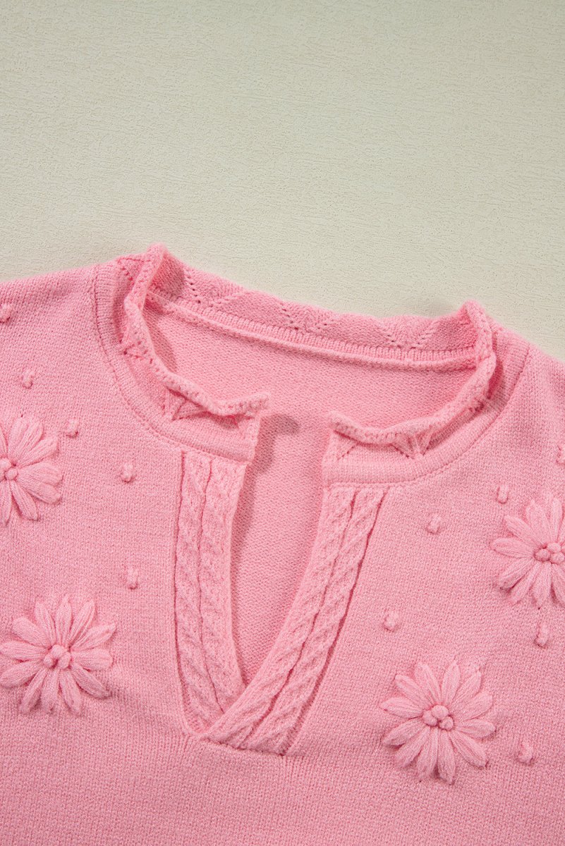 Pink Flower Blossom Knitted Sweater - Klazzi Fashion Boutique