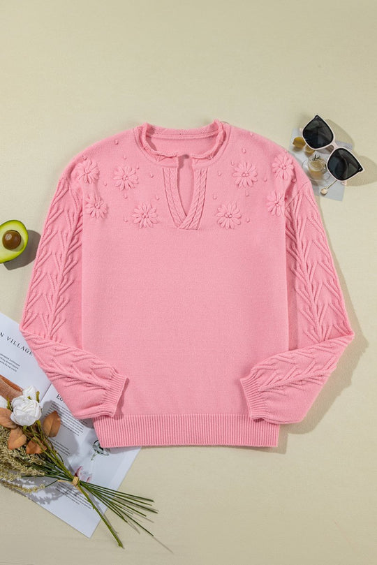 Pink Flower Blossom Knitted Sweater - Klazzi Fashion Boutique