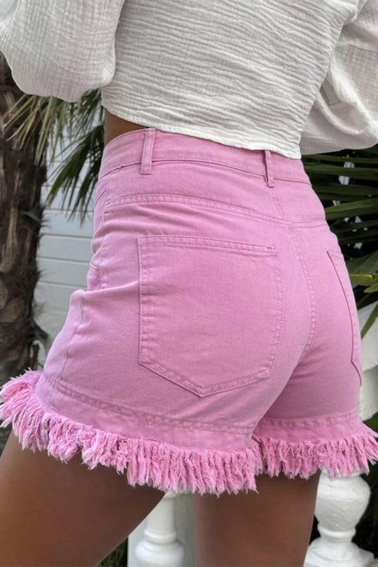 Pink Frayed Edge Denim Shorts - Klazzi Fashion Boutique