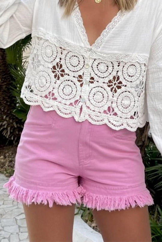 Pink Frayed Edge Denim Shorts - Klazzi Fashion Boutique