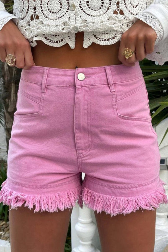 Pink Frayed Edge Denim Shorts - Klazzi Fashion Boutique