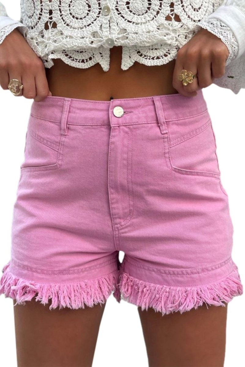 Pink Frayed Edge Denim Shorts - Klazzi Fashion Boutique