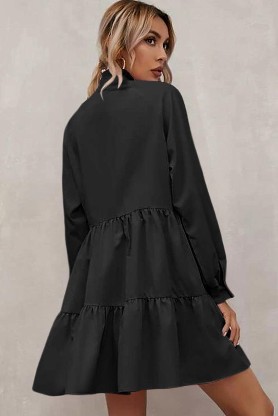 Collar Long Sleeve Ruffle Dress