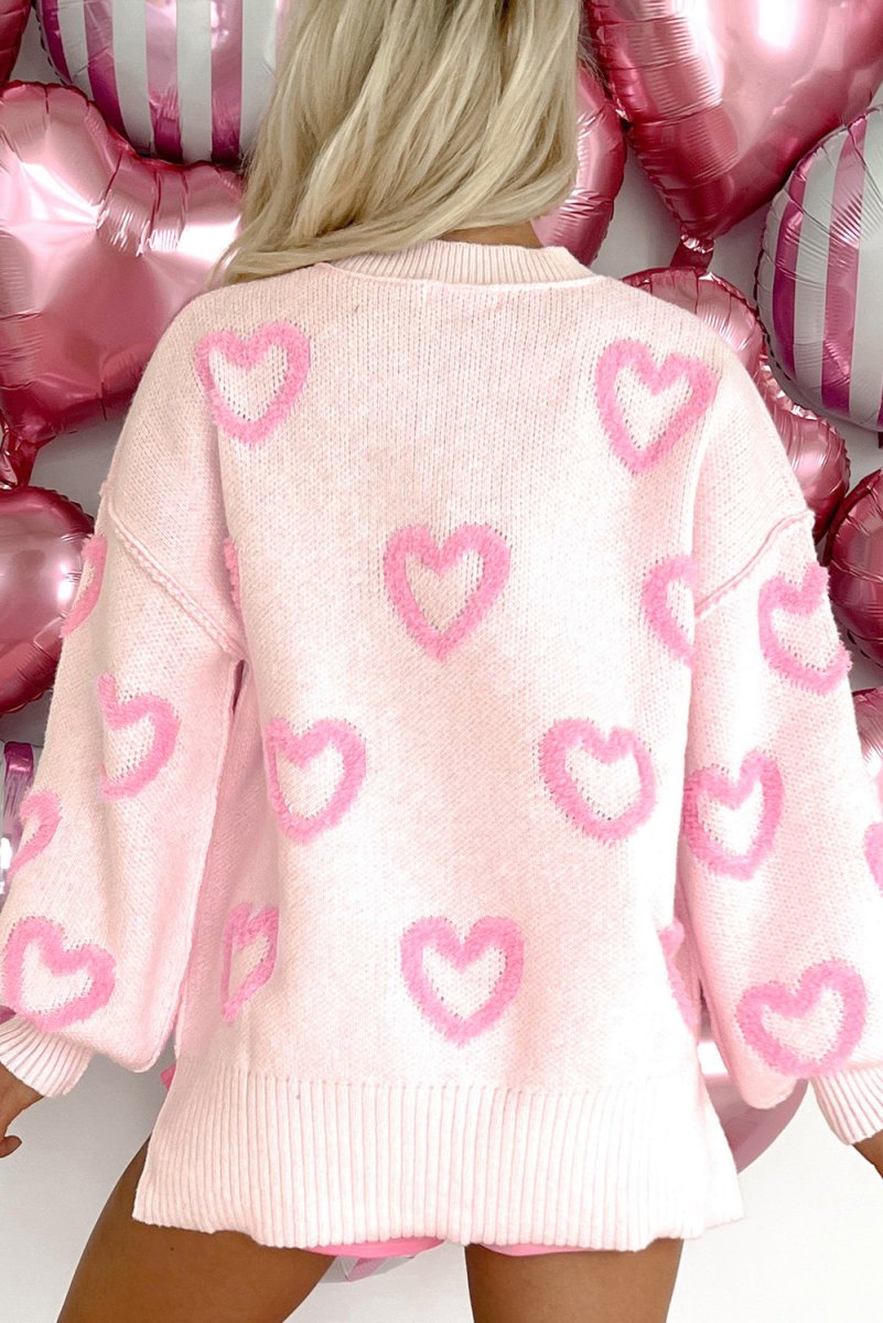 Pink Heart Baggy Sweater - Klazzi Fashion Boutique