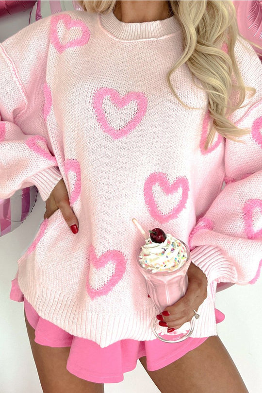 Pink Heart Baggy Sweater - Klazzi Fashion Boutique