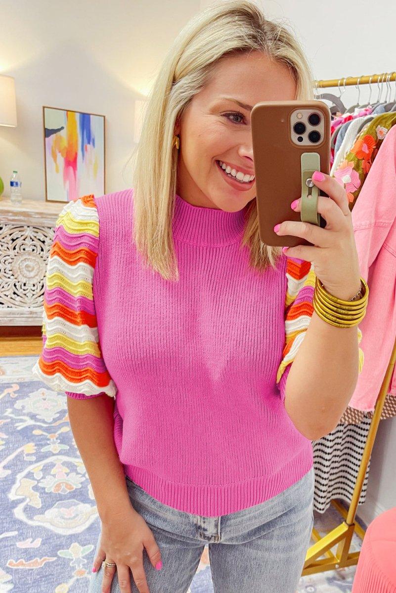 Pink Knit Multicolor Sweater Top - Klazzi Fashion Boutique