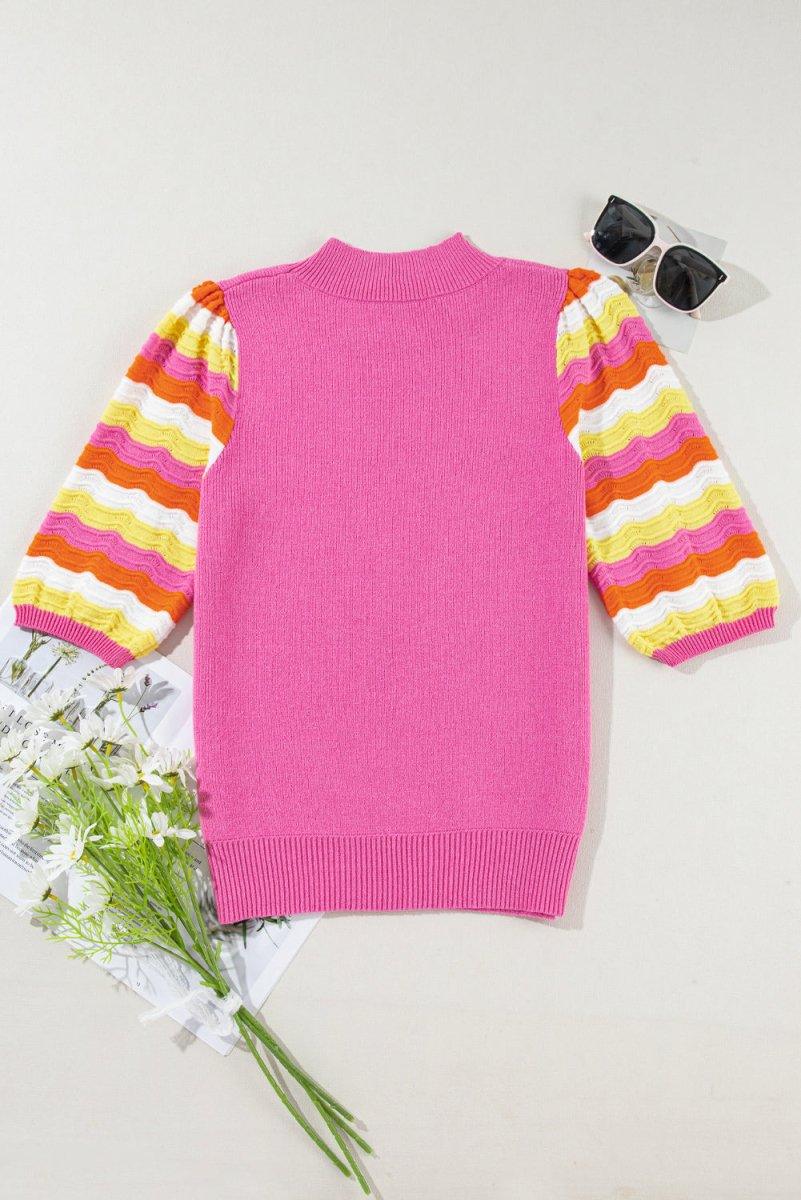 Pink Knit Multicolor Sweater Top - Klazzi Fashion Boutique