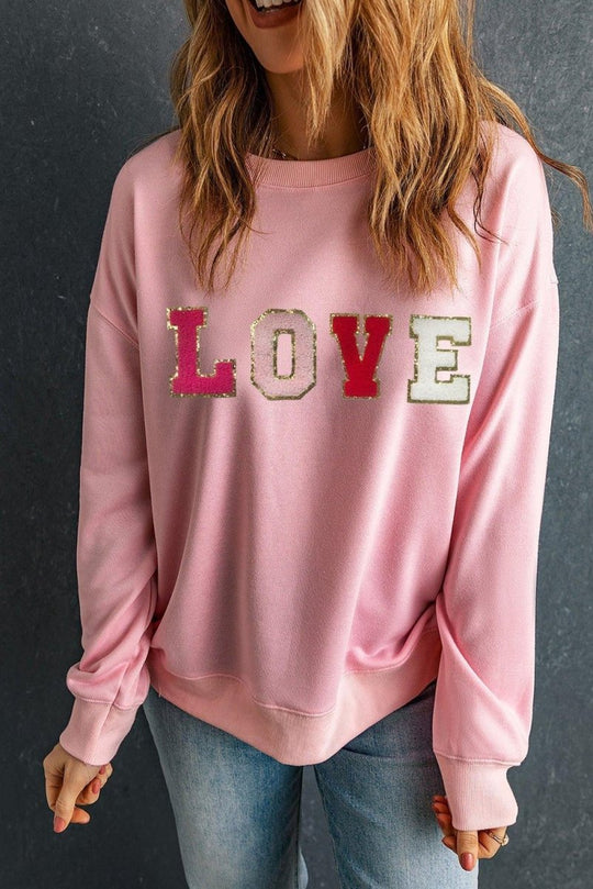 Pink "LOVE" Valentine Patch Sweatshirt - Klazzi Fashion Boutique