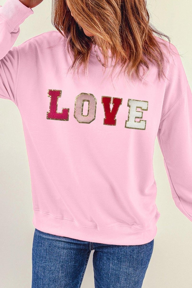 Pink "LOVE" Valentine Patch Sweatshirt - Klazzi Fashion Boutique