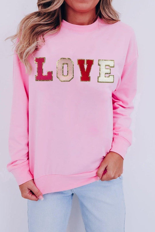 Pink "LOVE" Valentine Patch Sweatshirt - Klazzi Fashion Boutique