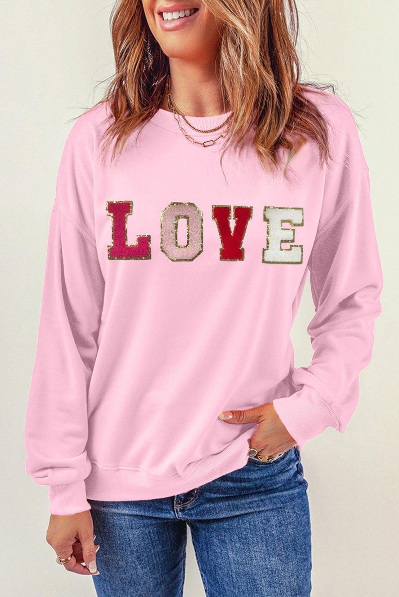 Pink "LOVE" Valentine Patch Sweatshirt - Klazzi Fashion Boutique