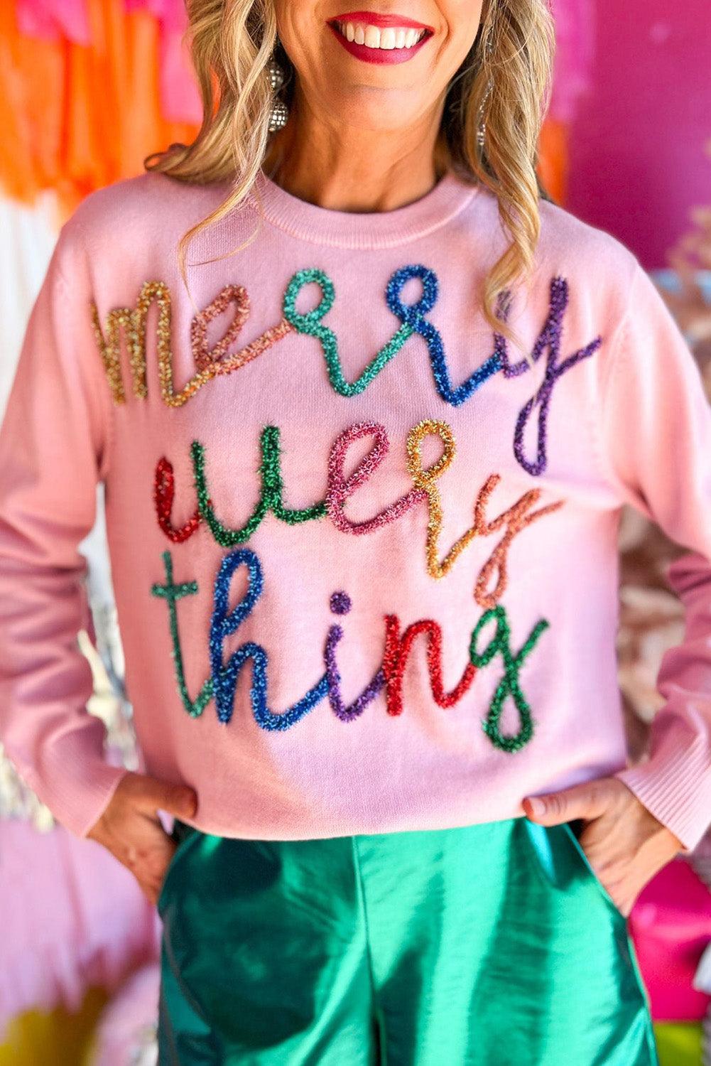 Pink Multicolor "Merry Everything" Christmas Sweater