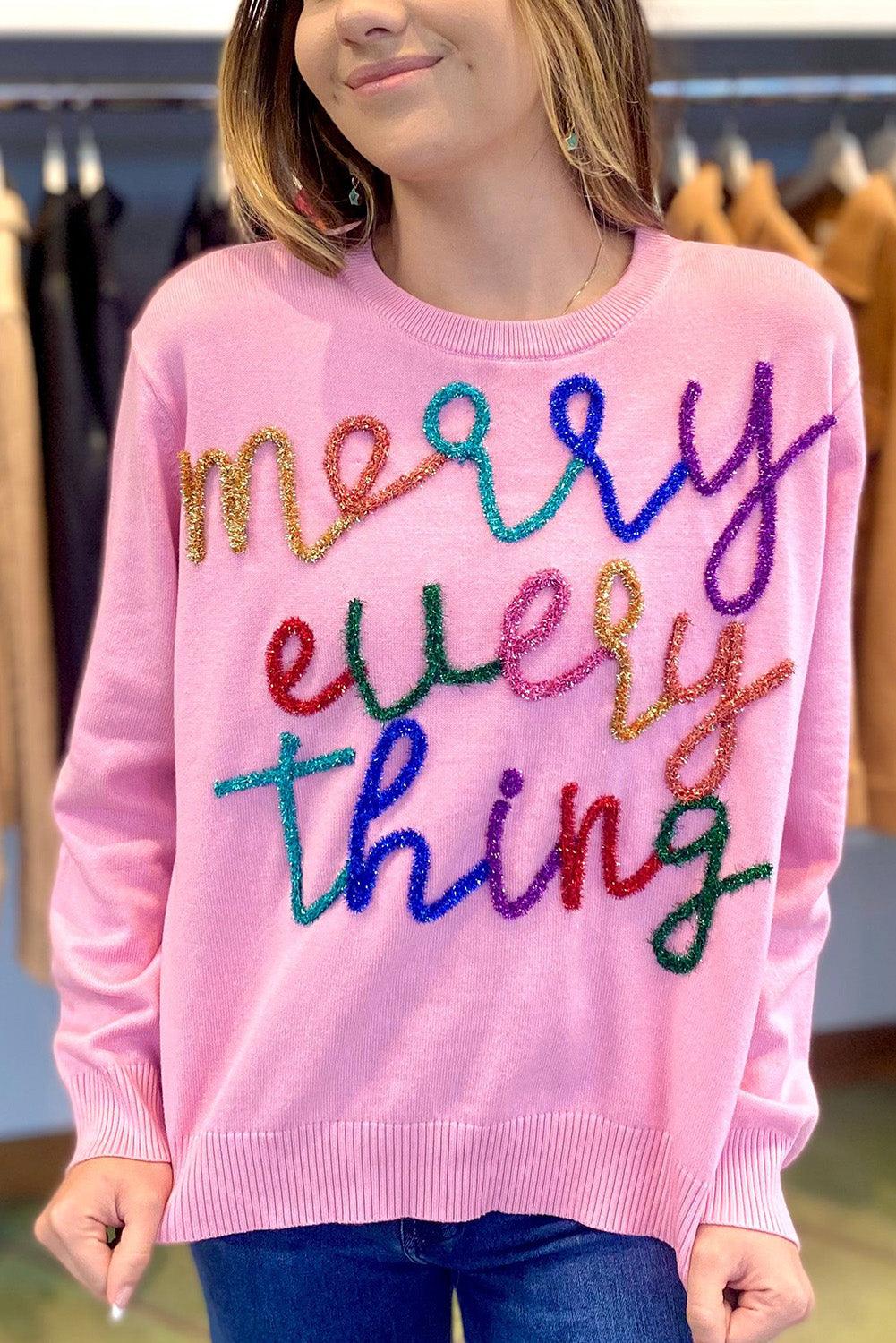 Pink Multicolor "Merry Everything" Christmas Sweater