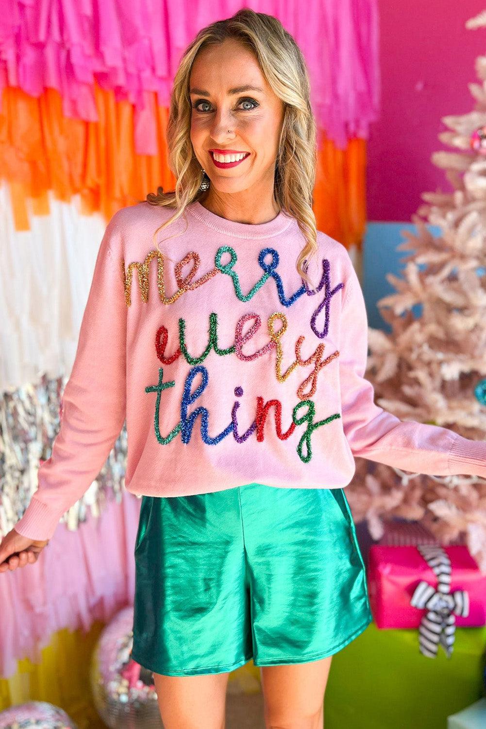 Pink Multicolor "Merry Everything" Christmas Sweater