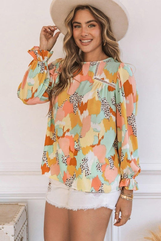 Pink Multicolor Abstract Long Sleeve Blouse - Klazzi Fashion Boutique