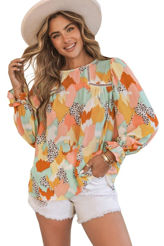 Pink Multicolor Abstract Long Sleeve Blouse - Klazzi Fashion Boutique