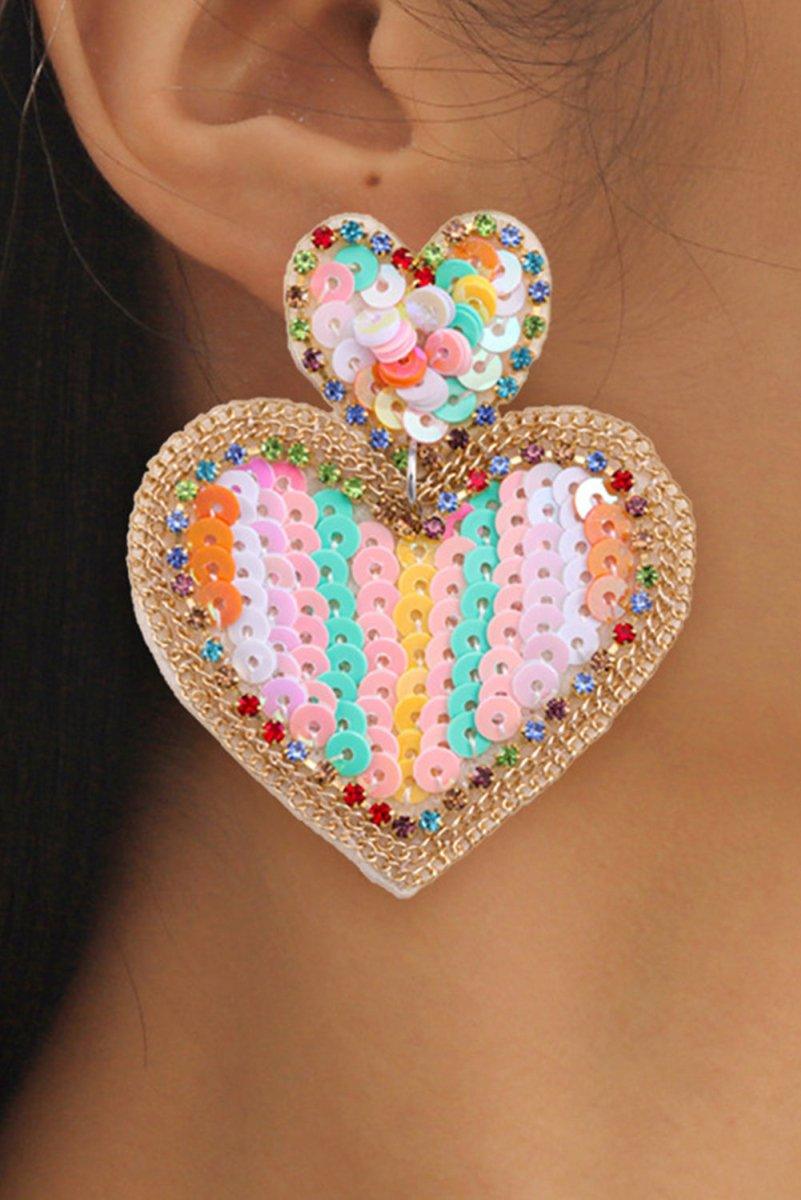 Pink Multicolor Sequined Hearts Valentines Earrings - Klazzi Fashion Boutique