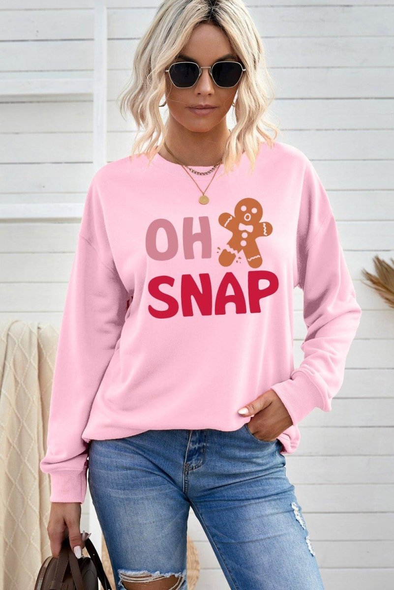 Pink "OH SNAP" Gingerbread Man Christmas Sweatshirt - Klazzi Fashion Boutique