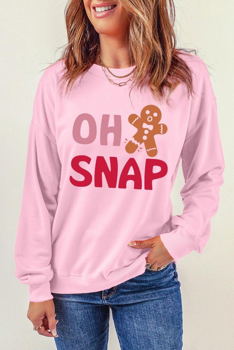 Pink "OH SNAP" Gingerbread Man Christmas Sweatshirt - Klazzi Fashion Boutique