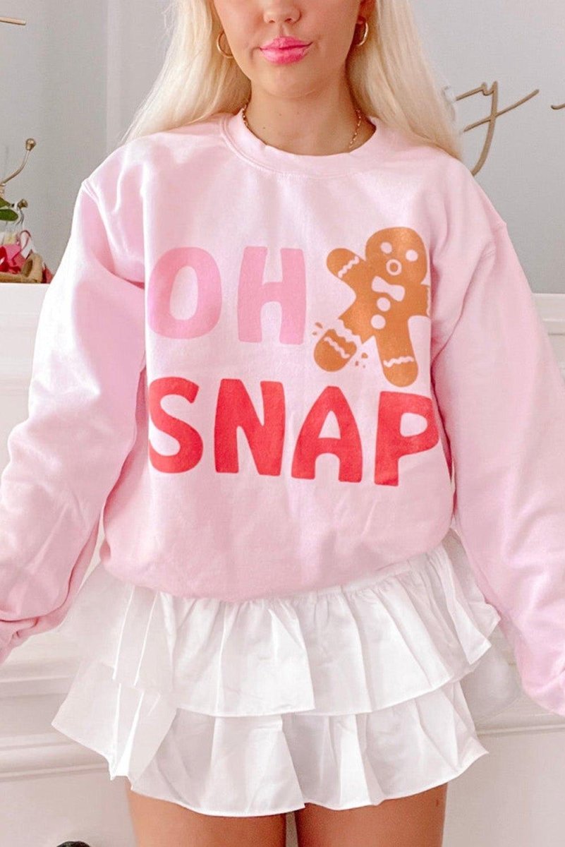 Pink "OH SNAP" Gingerbread Man Christmas Sweatshirt - Klazzi Fashion Boutique